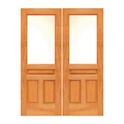 1-Lite over 3-Panel Farmhouse Mahogany Exterior Double Door Slabs – 141 Dual Mahogany