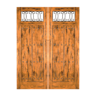 1-Lite Unique Knotty Alder Exterior Double Door Slabs – 156 Lima Alder – with Distressed Finish Option