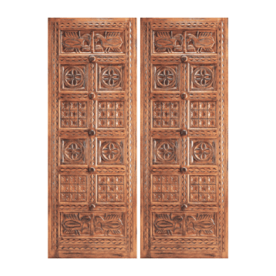 11-Panel Unique Mahogany Exterior Double Door Slabs – 43 Bombay