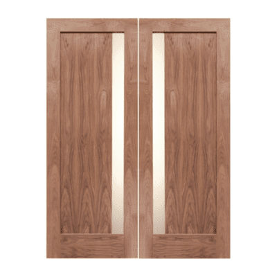 1-Lite Midcentury Modern Walnut Exterior Double Door Slabs – EW-150