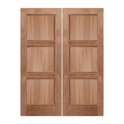 3-Panel Midcentury Modern Walnut Exterior Double Door Slabs – EW-180
