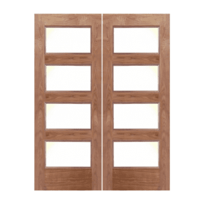 4-Lite Midcentury Modern Walnut Exterior Double Door Slabs – EW-200
