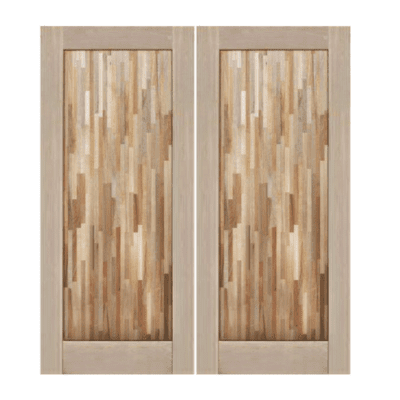 1-Panel Midcentury Modern Rustic Hardwood Exterior Double Door Slabs – FL 1 Panel