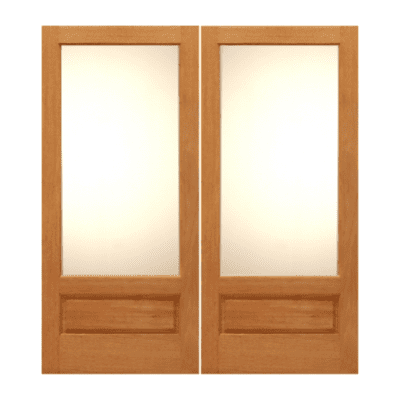1-Lite over 1-Panel Classic Mahogany Exterior Double Door Slabs – Mah 1/1 PB White Lami