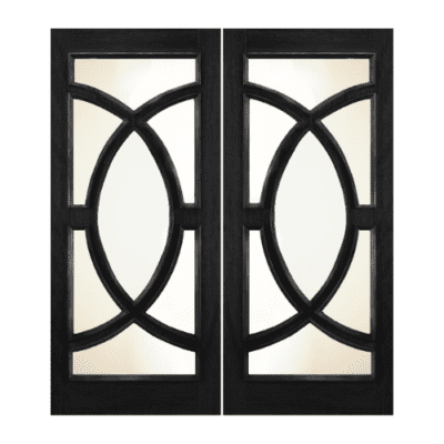 7-Lite Midcentury Modern Mahogany Exterior Double Door Slabs – Beveled Glass – Model 695C