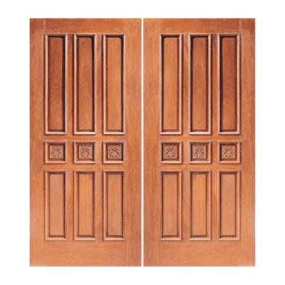 9-Panel Unique Mahogany Exterior Double Door Slabs – Model 9