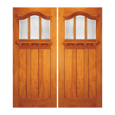 3-Lite over 3-Panel Craftsman Mahogany Exterior Double Door Slabs – Model AC 704 GC
