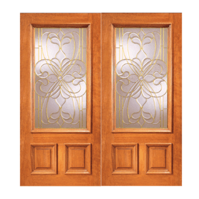 1-Lite over 2-Panel Classic Mahogany Exterior Double Door Slabs – Model X 210
