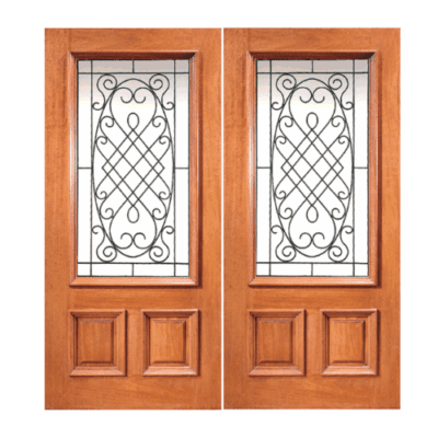 1-Lite over 2-Panel Classic Mahogany Exterior Double Door Slabs – Model XR 201