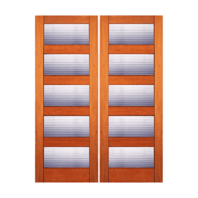 5-Lite Midcentury Modern Mahogany Exterior Double Door Slabs – RB 15 Dual Reed