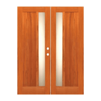 1-Lite Midcentury Modern Rustic Hardwood Exterior Double Door Slabs – Retro 13