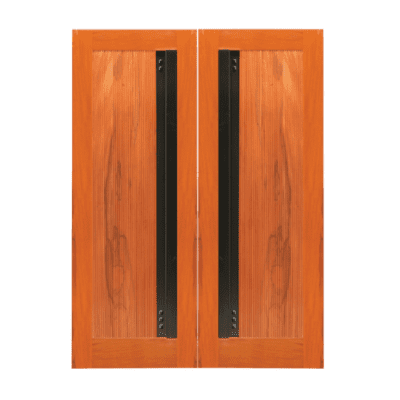 1-Lite Midcentury Modern Rustic Hardwood Exterior Double Door Slabs – Retro 18