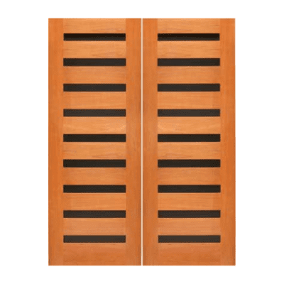 9-Lite Midcentury Modern Rustic Hardwood Exterior Double Door Slabs- Retro 19