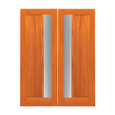 1-Lite Midcentury Modern Rustic Hardwood Exterior Double Door Slabs – Retro 22
