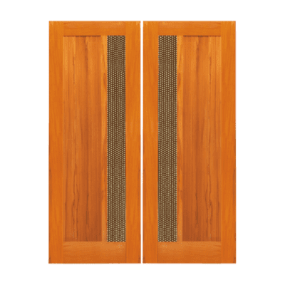 1-Lite Midcentury Modern Rustic Hardwood Exterior Double Door Slabs – Retro 25