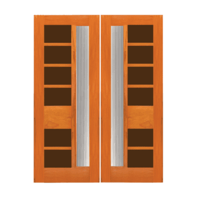 1-Lite Midcentury Modern Rustic Hardwood Exterior Double Door Slabs – Retro 30