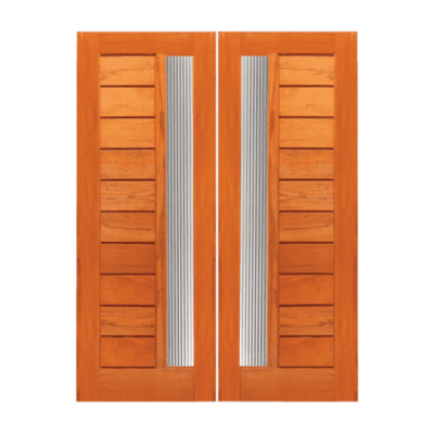 1-Lite Midcentury Modern Rustic Hardwood Exterior Double Door Slabs – Retro 31