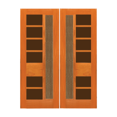 1-Lite Midcentury Modern Rustic Hardwood Exterior Double Door Slabs – Retro 32