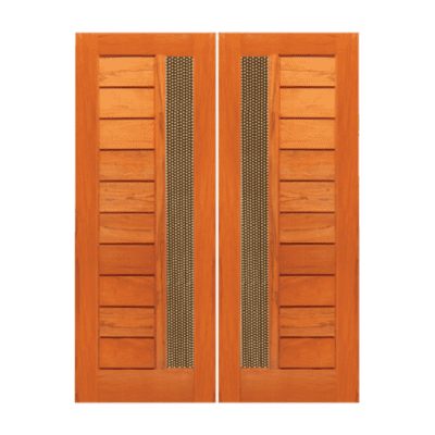 1-Lite Midcentury Modern Rustic Hardwood Exterior Double Door Slabs – Retro 33