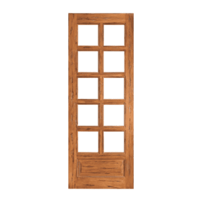 10-Lite over 1-Panel Farmhouse Rustic Hardwood Exterior Single Door Slab – Rustic 10/5 P/B Dual Clear