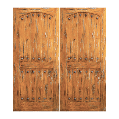 2-Panel Unique Knotty Alder Exterior Double Door Slabs – SW 62 Alder – with Distressed Finish Option