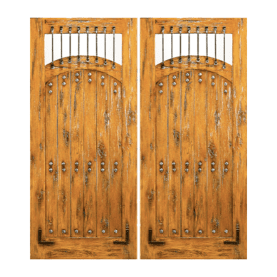 1-Lite Unique Knotty Alder Exterior Double Door Slabs – SW 64 Alder – with Distressed Finish Option
