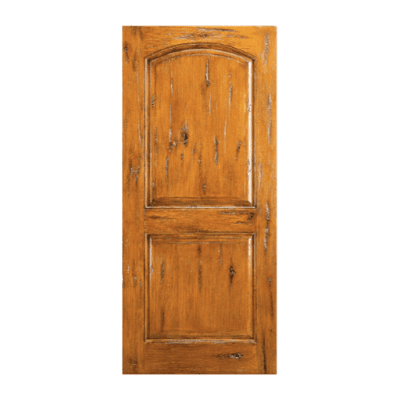 2-Panel Unique Knotty Alder Exterior Single Door Slab – SW 66 Alder – with Distressed Finish Option