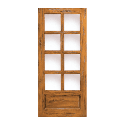 8-Lite over 1-Panel Farmhouse Knotty Alder Exterior Single Door Slab – SW 68 Alder – with Distressed Finish Option