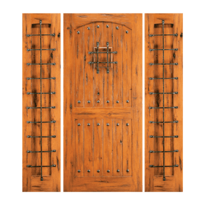 2-Panel Unique Knotty Alder Exterior Sidelite Door Slabs – SW 83 Alder w/ SW 51 SL – with Operable Speakeasy