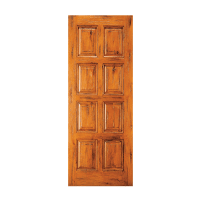8-Panel Unique Knotty Alder Exterior Single Door Slab – SW 87 Alder – with Distressed Finish Option