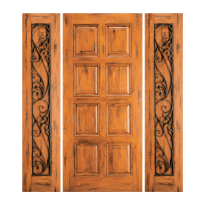 8-Panel Unique Knotty Alder Exterior Sidelite Door Slabs – SW 87 Alder w/ SW 53 SL – with Distressed Finish Option