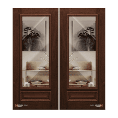 1-Lite over 1-Panel Farmhouse Mahogany Exterior Double Door Slabs – 6’8″