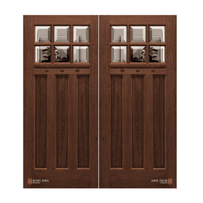 6-Lite over 3 Panel Craftsman Mahogany Exterior Double Door Slabs – 6’8″
