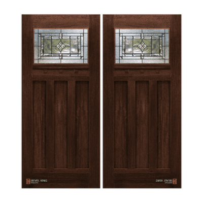 1-Lite over 3-Panel Craftsman Mahogany Exterior Double Door Slabs – Elmwood Glass – 6’8″