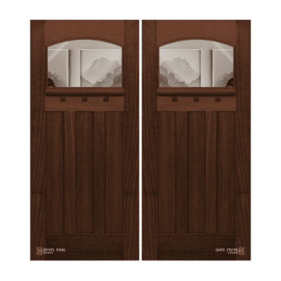 1-Lite over 3-Panel Craftsman Mahogany Exterior Double Door Slabs – Arch Lite – 6’8″