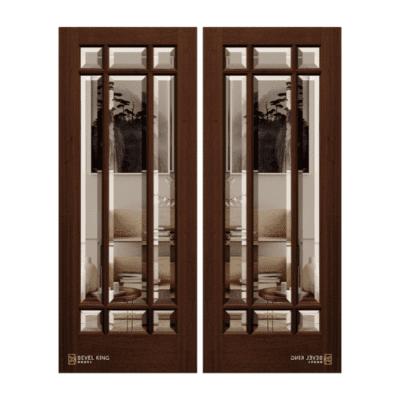 9-Lite Classic Mahogany Exterior Double Door Slabs – Marginal True Divided Lite – 6’8″