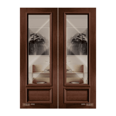 1-Lite over 1-Panel Farmhouse Mahogany Exterior Double Door – 3/4-Lite w/ Clear Glass – 8’0″