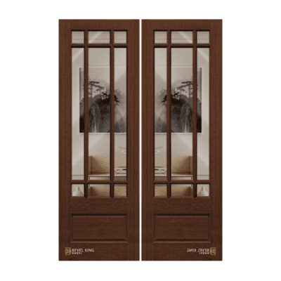 9-Lite over 1-Panel Farmhouse Mahogany Exterior Double Door Slabs- True Divided Lite – 8’0″