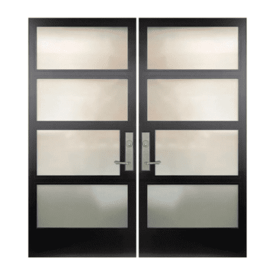 4-Lite Midcentury Modern Smooth Fiberglass Exterior Double Door Slabs – 1 Block Smooth NP-Series