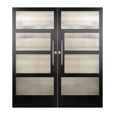 4-Lite Midcentury Modern Smooth Fiberglass Exterior Double Door Slabs – 2 Block Smooth NP-Series