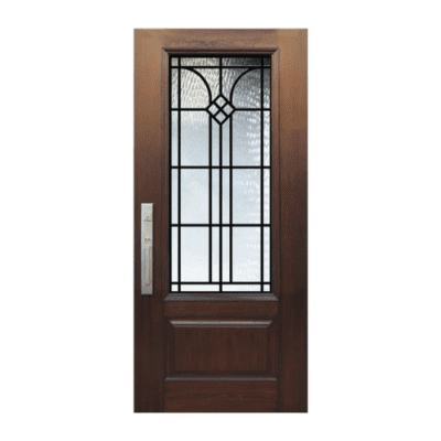 1-Lite over 1-Panel Classic Stainable Fiberglass Exterior Single Door Slab – 2/3 Lite – Cantania Grille Between Glass