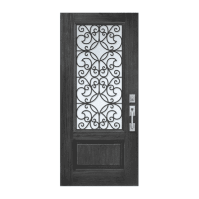 1-Lite over 1-Panel Classic Stainable Fiberglass Exterior Single Door Slab – 3/4 Lite – Florence Grille Between Glass