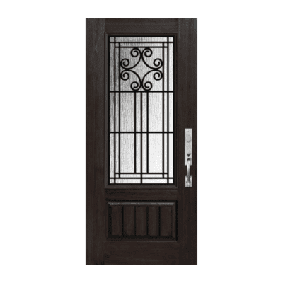 1-Lite over 1-Panel Classic Stainable Fiberglass Exterior Single Door Slab – 2/3 Lite – Novara Grille Between Glass