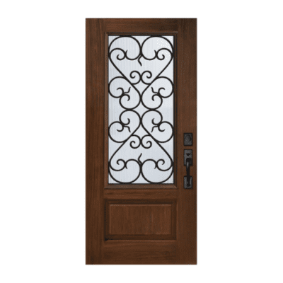 1-Lite over 1-Panel Classic Stainable Fiberglass Exterior Single Door Slab – 2/3 Lite – Palermo Grille Between Glass