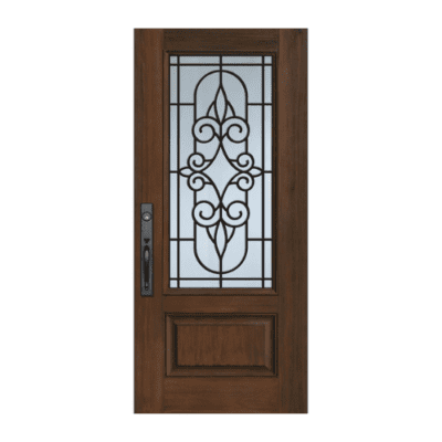 1-Lite over 1-Panel Classic Stainable Fiberglass Exterior Single Door Slab – 2/3 Lite – Salento Grille Between Glass