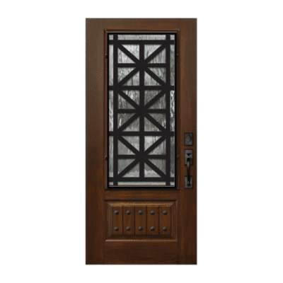 1-Lite over 1-Panel Unique Stainable Fiberglass Exterior Single Door Slab – 3/4 Lite – Contempo Steel Grille