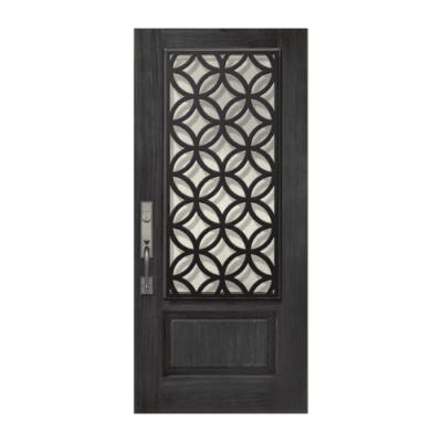 1-Lite over 1-Panel Unique Stainable Fiberglass Exterior Single Door Slab – 3/4 Lite – Eclectic Steel Grille