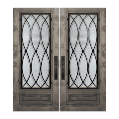1-Lite over 1-Panel Iron Accents Mahogany Exterior Double Door Slabs – 3/4 Lite La Salle Wrought Iron DoorCraft