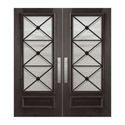 1-Lite over 1-Panel Iron Accents Mahogany Exterior Double Door Slabs – 3/4 Lite Republic Wrought Iron DoorCraft