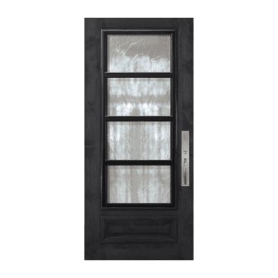 1-Lite over 1-Panel Unique Mahogany Exterior Single Door Slab – 3/4 Lite Urban Steel Grille